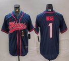 Houston Texans #1 Stefon Diggs dark blue baseball jersey Joint Name 01