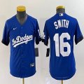 Women Los Angeles Dodgers #16 Will Smith blue majestic baseball Jersey city version 01