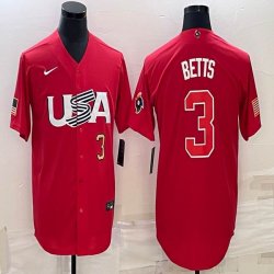 2023 World Cup #3 Mookie Betts red USA majestic baseball jerseys 03