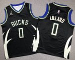 Youth Jordan logo Milwaukee Bucks #0 Damian Lillard black nba basketball Jerseys -XD