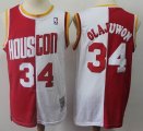 Houston Rockets #34 Hakeem Olajuwon white red Split throwback nba jersey