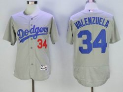 Los Angeles Dodgers #34 Fernando Valenzuela gray Flexbase Authentic Collection Jersey