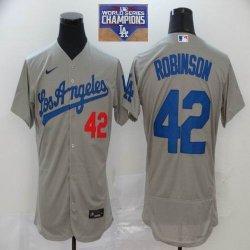 Nike Los Angeles Dodgers 42 Jackie Robinson gray 2020 Dodger World Series Champions Away Official Authentic Player Jersey