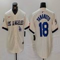 Nike Los Angeles Dodgers #18 Yoshinobu Yamamoto beige fashion MLB baseball Jersey 04