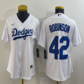 Women Los Angeles Dodgers #42 Jackie Robinson white majestic baseball Jerseys-BD