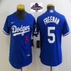 2024 World Series Champions patch Los Angeles Dodgers #5 Freddie Freeman blue youth majestic baseball jersey