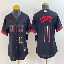 Women Nike Cincinnati Reds #11 Barry Larkin black majestic baseball jerseys 01