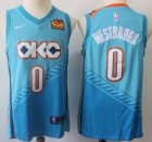 Nike Oklahoma City Thunder #0 Russell Westbrook blue basketball jersey with Sponsor logo -S8