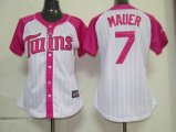 MLB Minnesota Twins 7 Mauer Womens Pink Splash Fashion Jersey