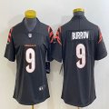 Women Nike Cincinnati Bengals #9 Joe Burrow black Color Rush Limited Jersey Reverse version