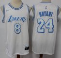 Nike Los Angeless Lakers #24 and #8 Kobe Bryant white basketball Jersey city version -S8