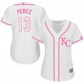 2017 Women Kansas City Royals #13 Salvador Perez white majestic mlb jersey