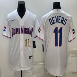 2023 World Cup Dominican Republic\'s #11 Will Devers white majestic baseball jerseys 01