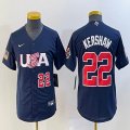 Women 2023 World Cup #22 Clayton Kershaw blue USA majestic baseball jerseys 05