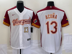 Majestic Venezuela Baseball #13 Ronald Acuña Jr. White 2023 World Baseball Classic Replica Player Jersey 03