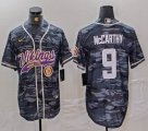 Minnesota Vikings #9 J.J. McCarthy gray camo baseball jersey Joint Name 02