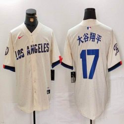 Nike Los Angeles Dodgers #17 Shohei Ohtani beige fashion MLB baseball Jersey 12