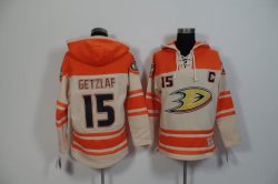 Anaheim Ducks Ryan Getzlaf 15 orange beige Hockey Hooded Sweatshirt