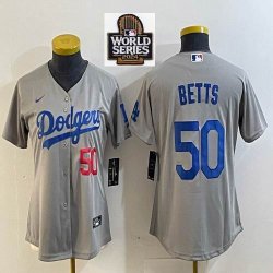 Women Nike Los Angeles Dodgers #50 Mookie Betts gray majestic baseball Jersey-BD