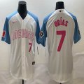 2023 World Cup Mexico #7 Julio Urias white skyblue majestic baseball jerseys 02