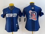 Women Nike Detroit blank blue Majestic baseball jerseys city version 04