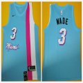 Nike Miami Heat #3 Dwyane Wade skyblue white pink nba basketball jerseys-HL