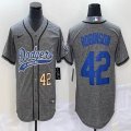 Nike Los Angeles Dodgers #42 Jackie Robinson Hemp grey majestic baseball jerseys Joint name -BD