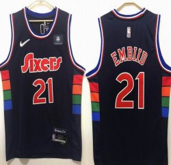 Nike Philadelphia 76ers #21 Joel Embiid blue red basketball Jerseys -HL