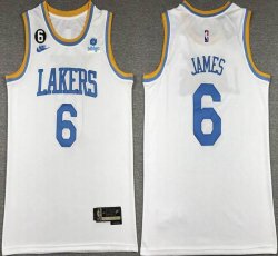 Nike Los Angeles Lakers #6 LeBron James white basketball jerseys 6 patch -XD