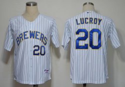 Milwaukee Brewers Jonathan Lucroy #20 White(blue strip) Jerseys