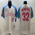 2023 World Cup Mexico #32 Joey Meneses white skyblue majestic baseball jerseys 01