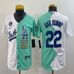 Youth Nike Los Angeles Dodgers #22 Bad Bunny green white splits majestic baseball Jerseys-BD