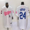 Nike Los Angeles Dodgers #24 Kobe Bryant white pink majestic baseball jerseys Joint Name 02