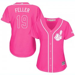 2017 Women Cleveland Indians 19# Bob Feller pink majestic mlb jersey