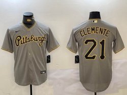 Nike Pittsburgh Pirates #21 Roberto Clemente gray majestic baseball jerseys -BD 01