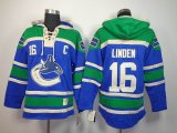 Vancouver Canucks #16 Linden Blue nhl Hooded Sweatshirt