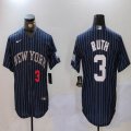 Nike New York Yankees #3 Babe Ruth dark blue majestic baseball Jersey Joint name 02