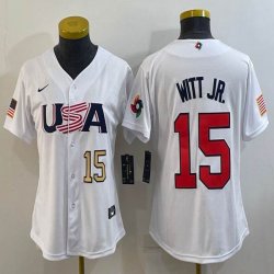 Youth 2023 World Cup #15 Bobby Witt Jr. white USA majestic baseball jerseys 01