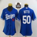 Nike Los Angeles Dodgers #50 Mookie Betts blue women majestic baseball jersey