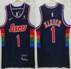 Philadelphia 76ers #1 James Harden dark blue NBA Basketball jerseys with 75th-S8