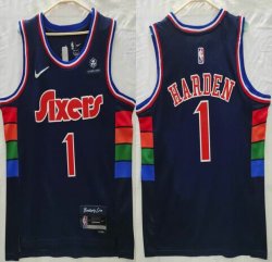 Philadelphia 76ers #1 James Harden dark blue NBA Basketball jerseys with 75th-S8