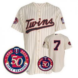 Minnesota Twins 7# Mauer cream mlb jersey