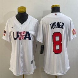 Women 2023 World Cup #8 Trea Turner white USA majestic baseball jerseys 06