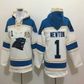 Carolina Panthers #1 Cam Newton beige gold nfl Hooded Sweatshirt 50th supber bowl patch