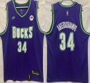 Jordan logo Milwaukee Bucks 34# Giannis Antetokounmpo purple nba basketball Jerseys -HL