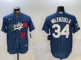 Mexico Los Angeles Dodgers #34 Fernando Valenzuela blue white red majestic baseball Jerseys -BD