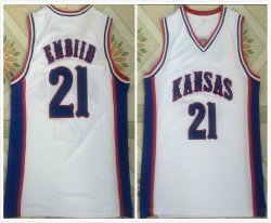 Kansas Jayhawks #21 Joel Embiid White College ncaa basketball jersey