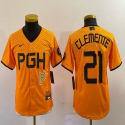 Youth Nike Pittsburgh Pirates #21 Roberto Clemente gold majestic baseball jerseys city version-BD 09