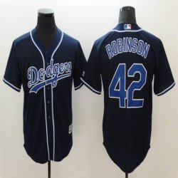 Los Angeles Dodgers #42 Jackie Robinson Blue throwback Majestic baseball jersey-BD