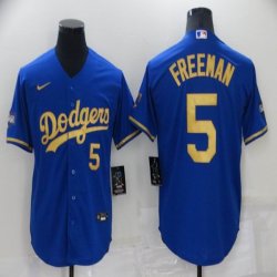 Los Angeles Dodgers #5 Freddie Freeman blue gold majestic baseball Jersey-BD